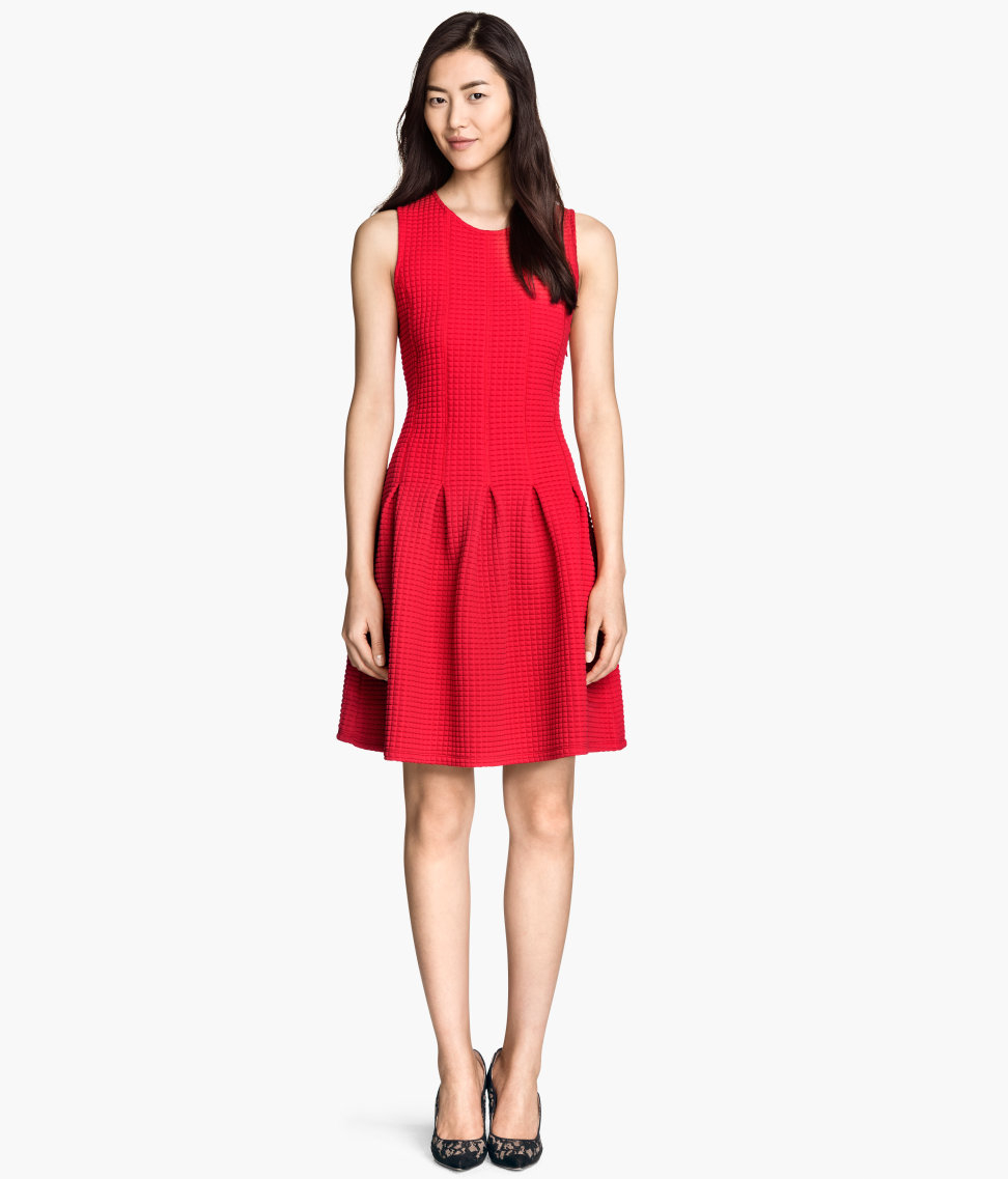 red pleated dress h&m