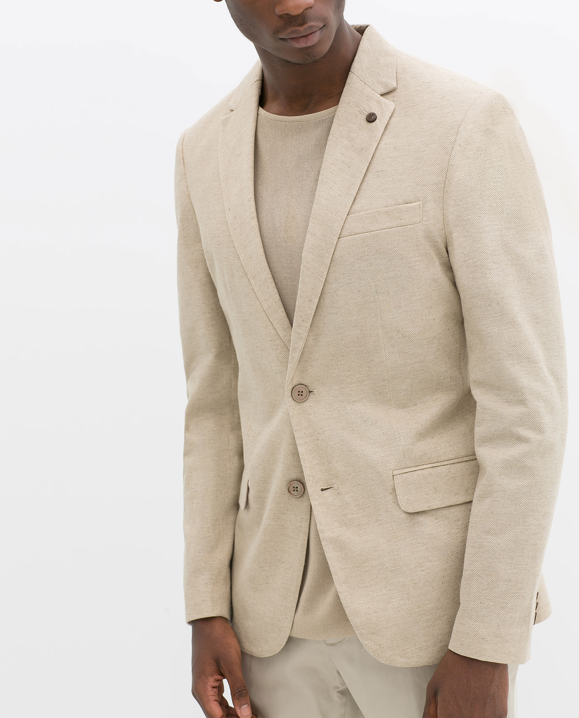 Zara Piqué And Linen Blazer in Natural for Men Lyst