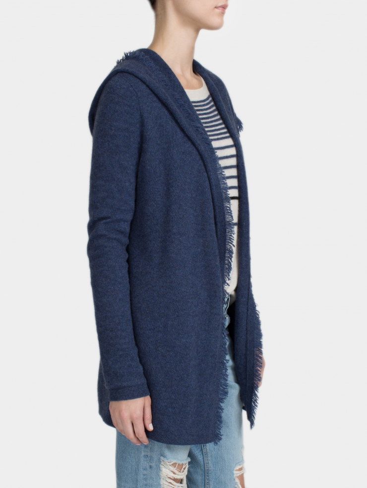 blue hooded cardigan