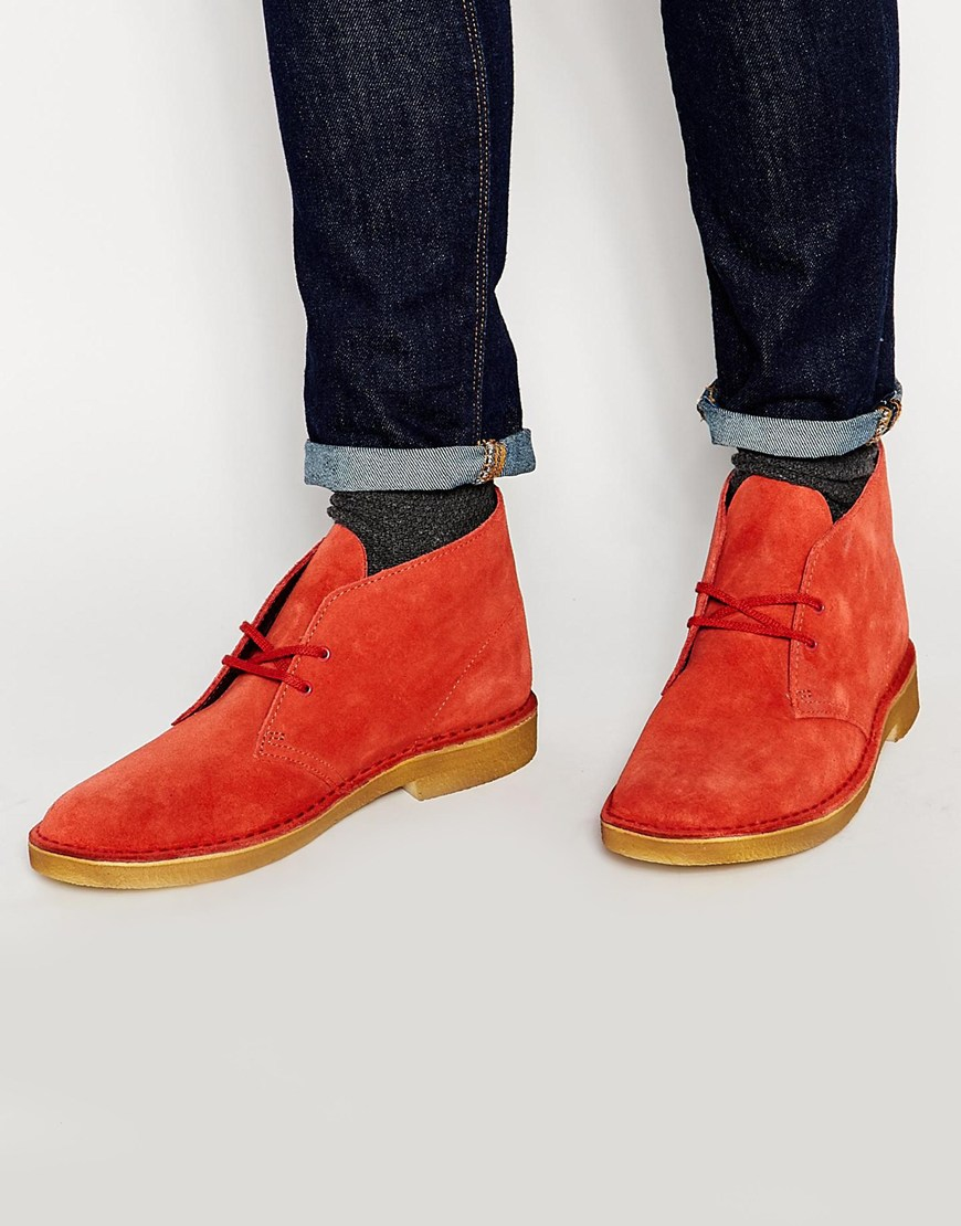 Clarks Suede Desert Boots in Red for Men | Lyst