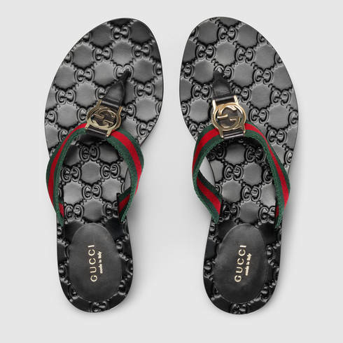 Gucci Gg Thong Web Sandal in Brown | Lyst