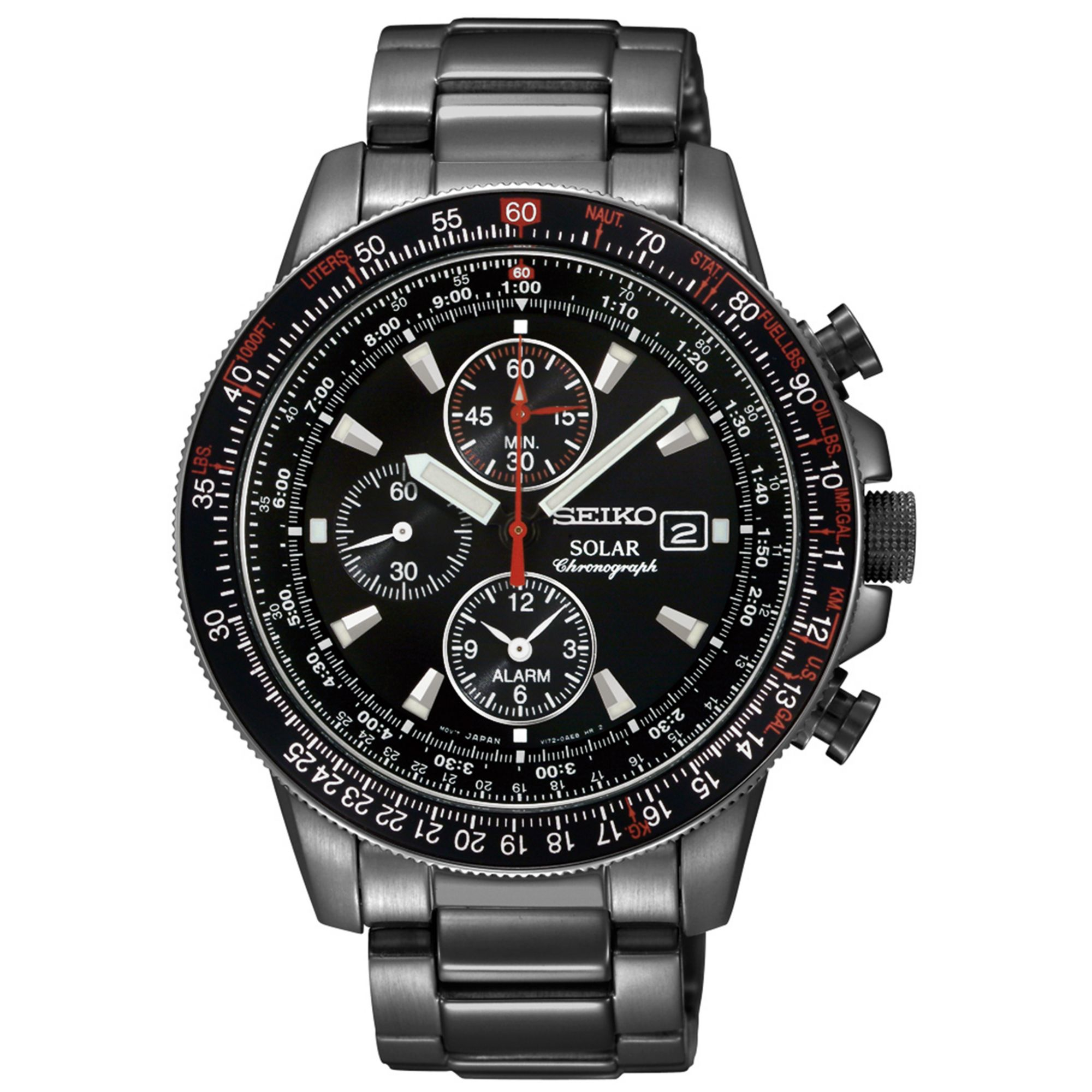 Seiko Mens Chronograph Solar Aviator Black Ionfinished Stainless Steel  Bracelet Watch 43mm Ssc145 for Men | Lyst