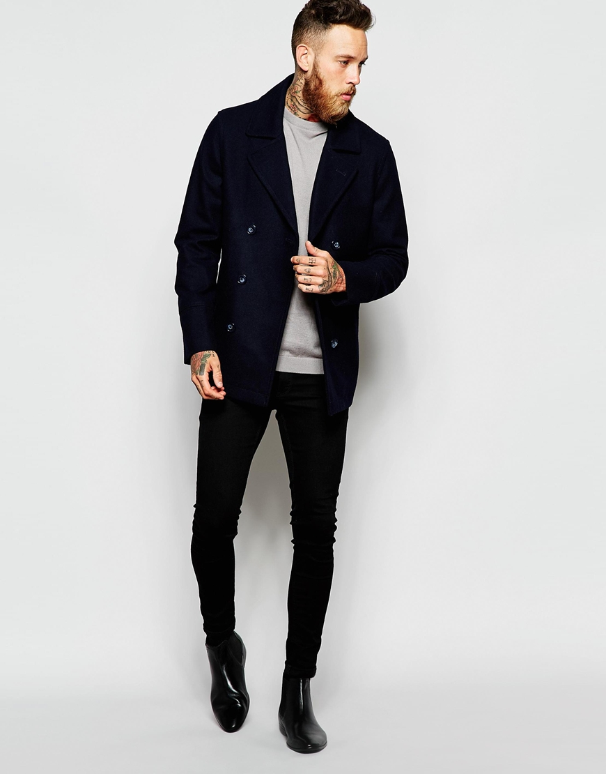 Navy Blue Pea Coat With Red Trim Tradingbasis Schott Nyc Slim Fit Wool Blend Peacoat Nordstrom