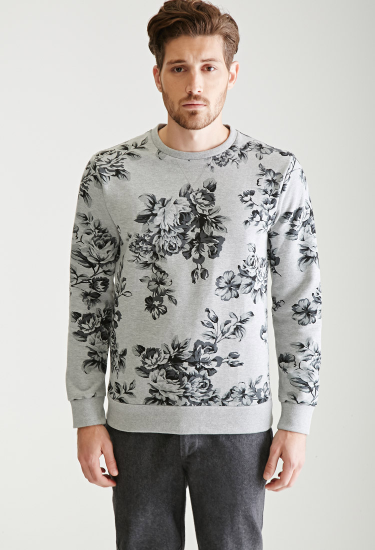 Forever 21 Rose Print Sweatshirt in Heather Grey/Black (Gray) for Men - Lyst