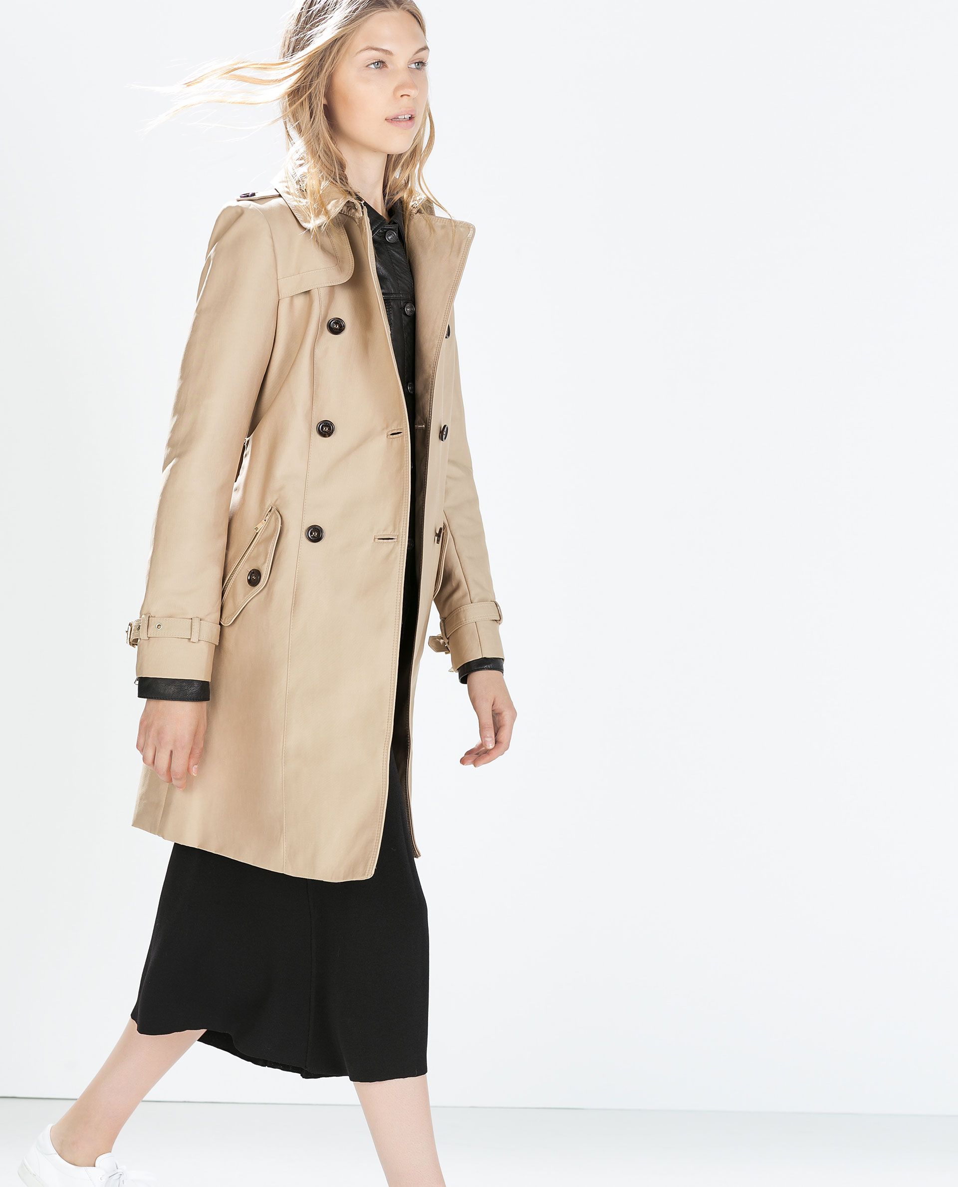 Zara Water Repellent Trench Coat In Natural Lyst Studio Trench Coat With Contrasting Belt