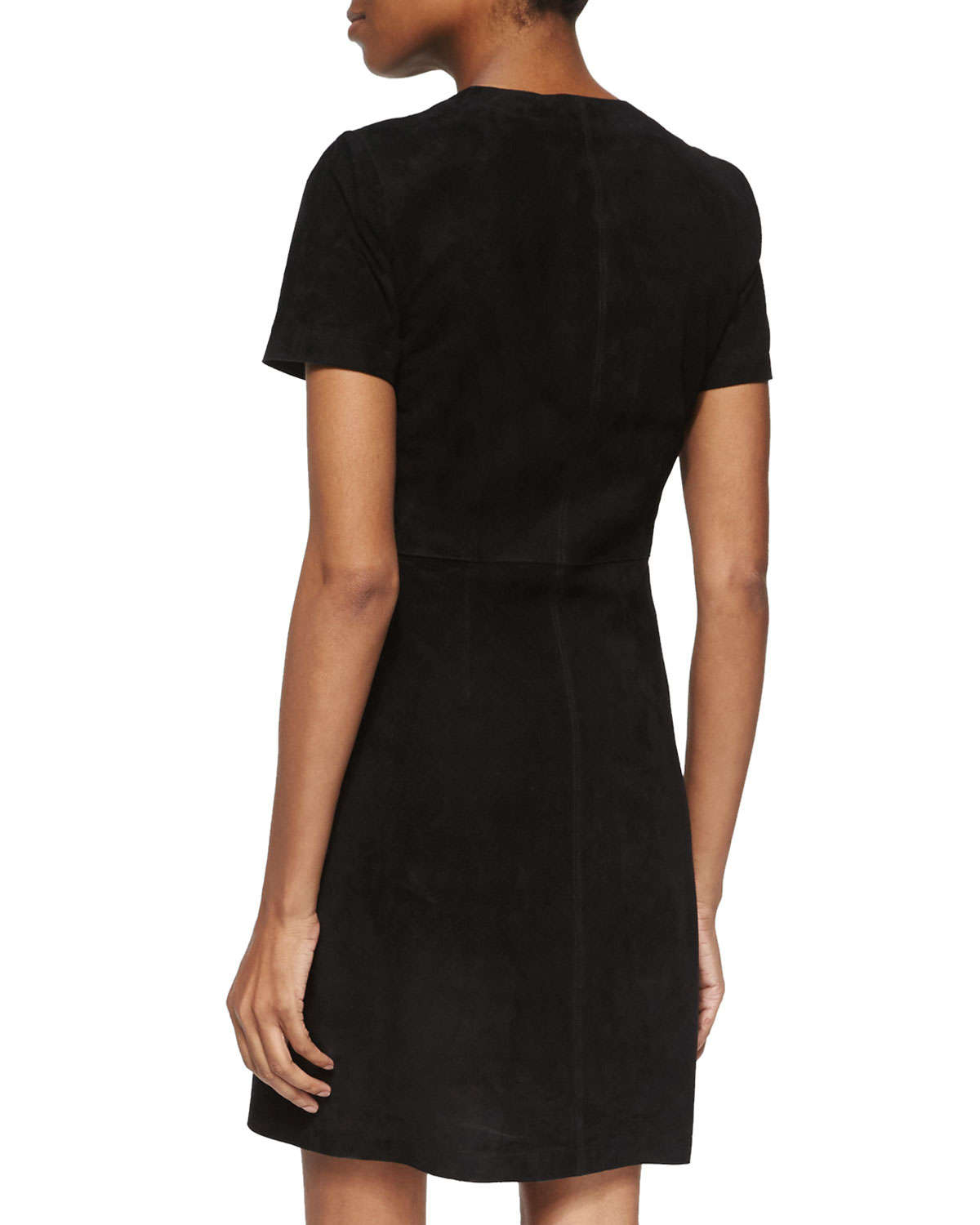 Lyst - Rag & Bone Short-sleeve Zip-front Suede Dress in Black