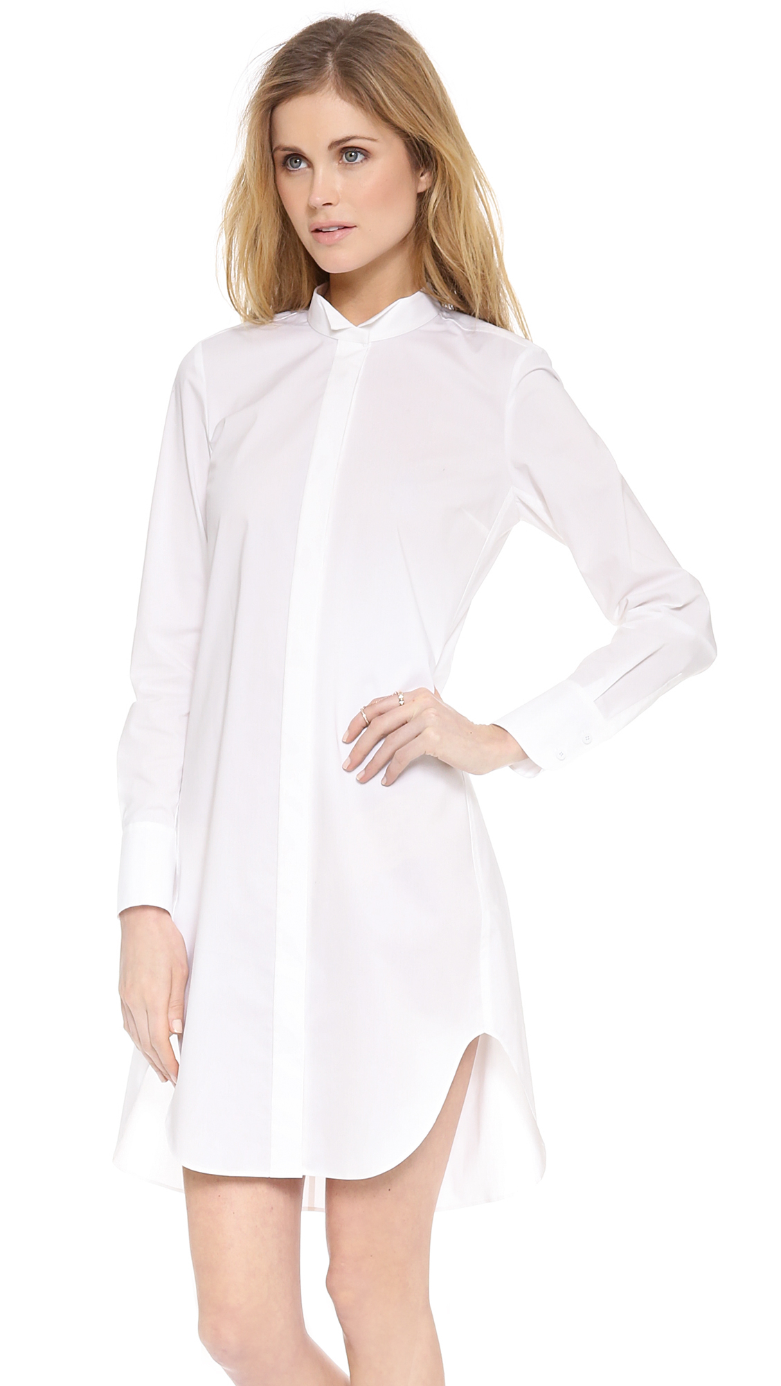 white long sleeve shirt dress
