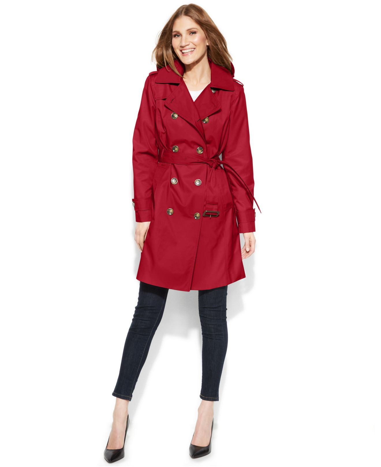 Women's Water-Resistant Trench Coat Double-Breasted Long Peacoat with Removable Hood 
