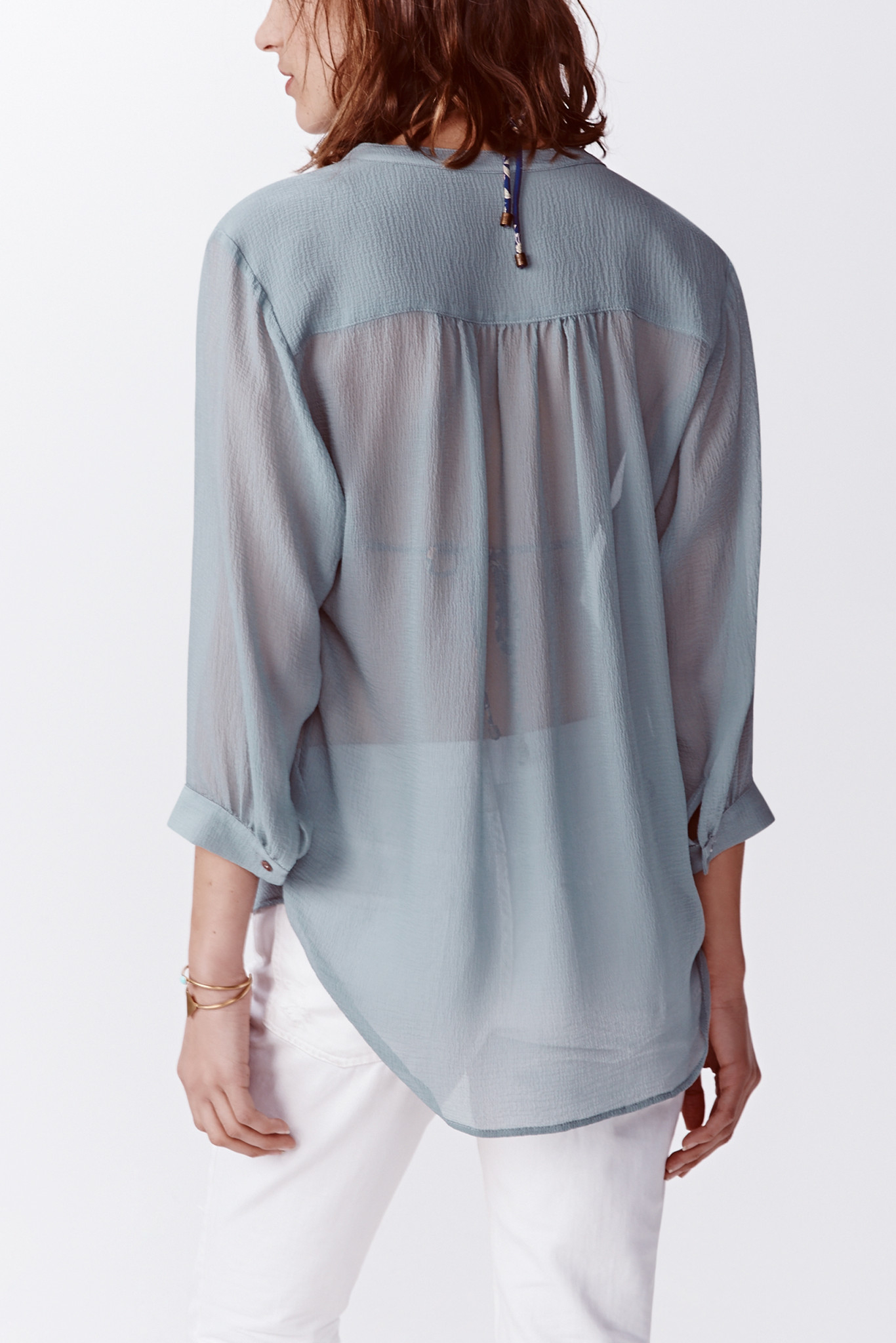Faherty brand Crinkle Gauze Silk Shirt in Blue | Lyst