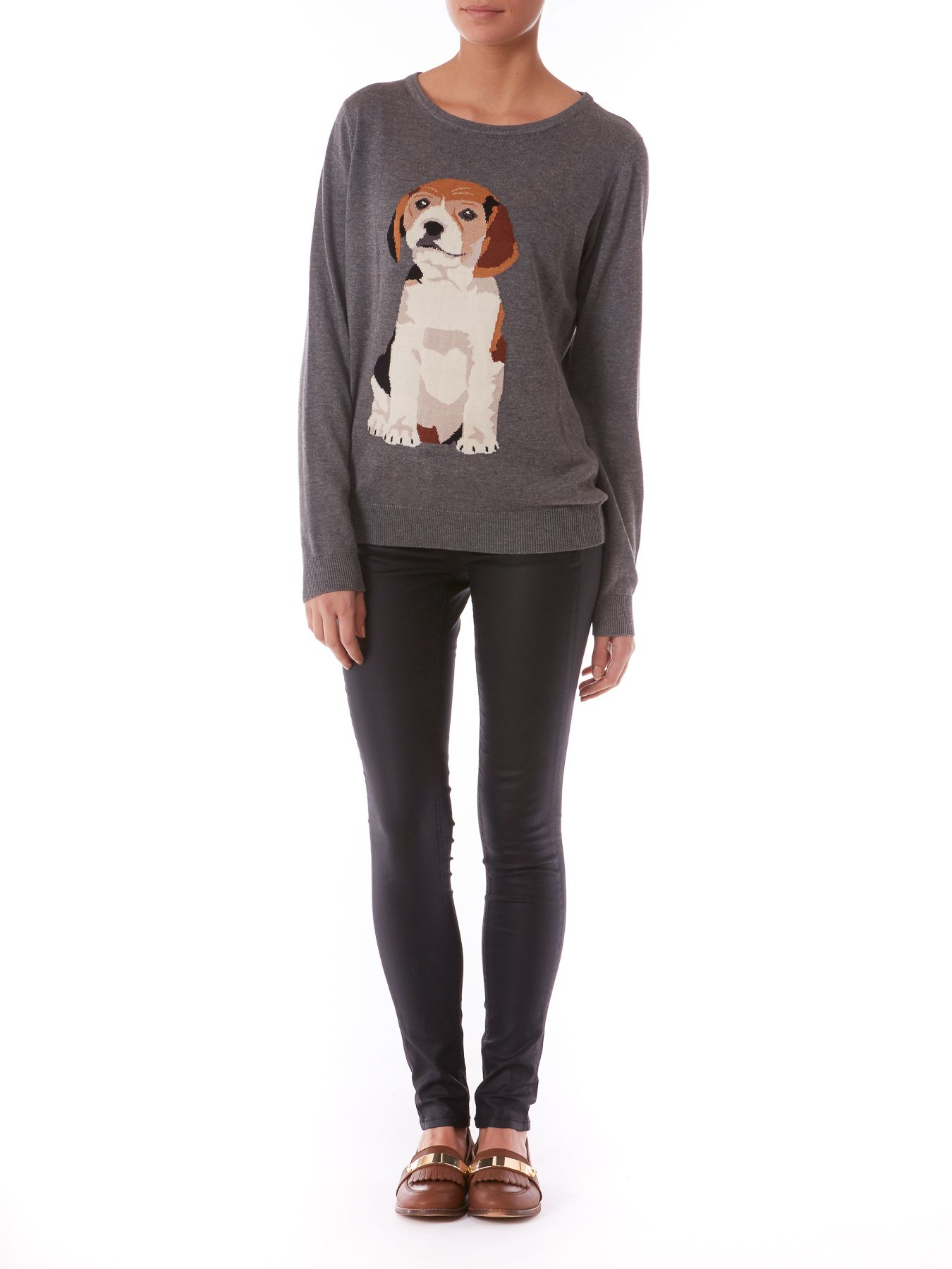 Sugarhill Frankie Beagle Intarsia Sweater in Gray Lyst