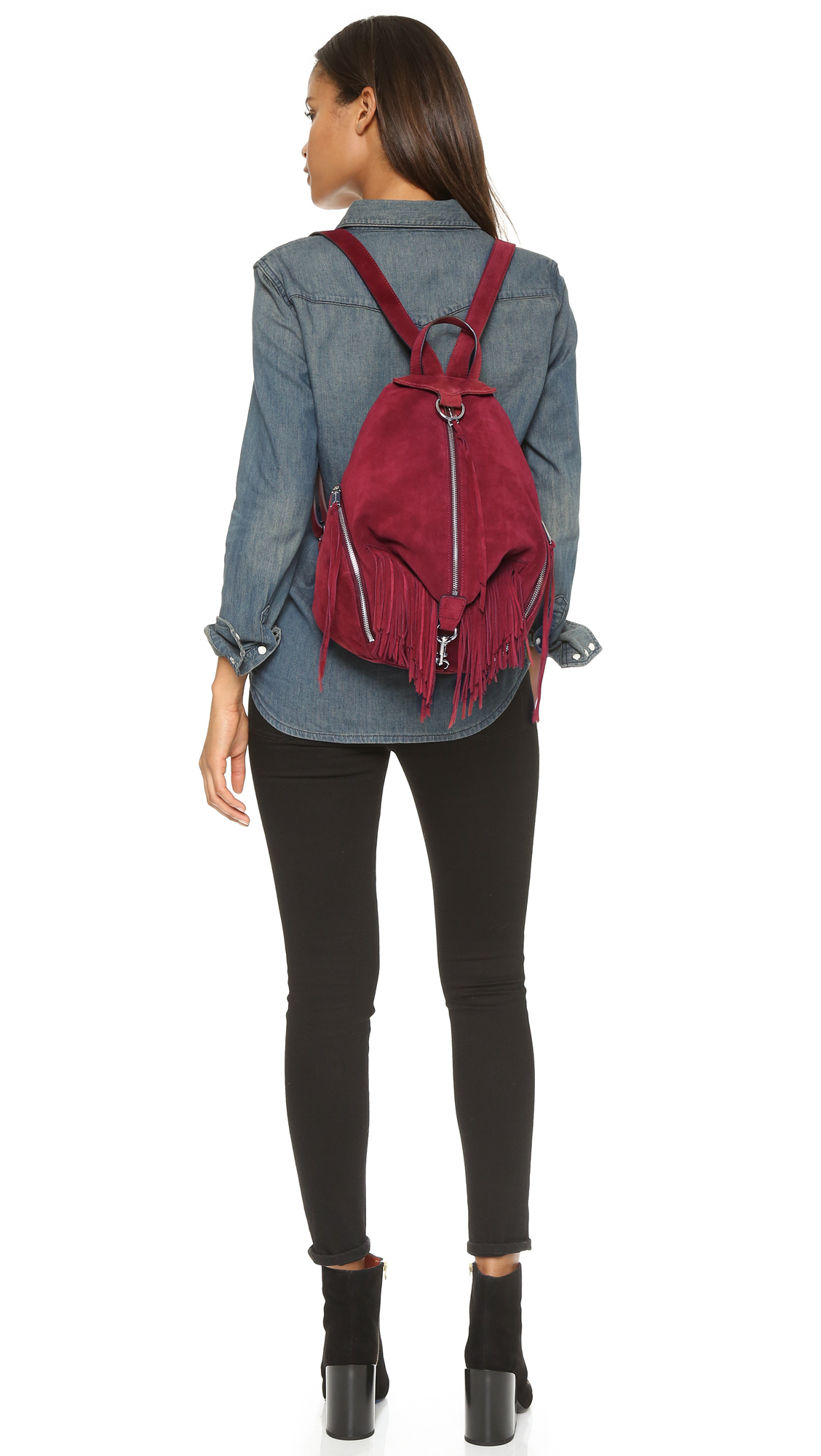 Rebecca Minkoff Suede Fringe Julian Backpack - Port in Red | Lyst