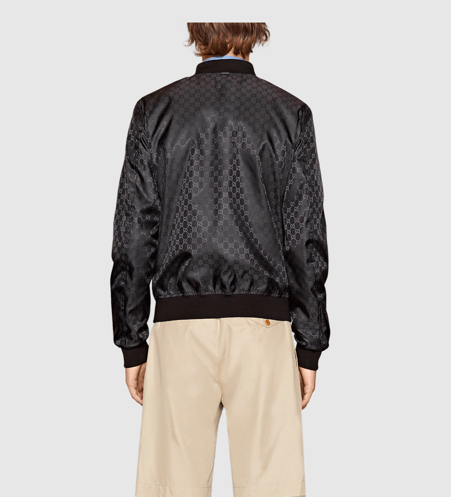reversible gg jacquard nylon bomber jacket