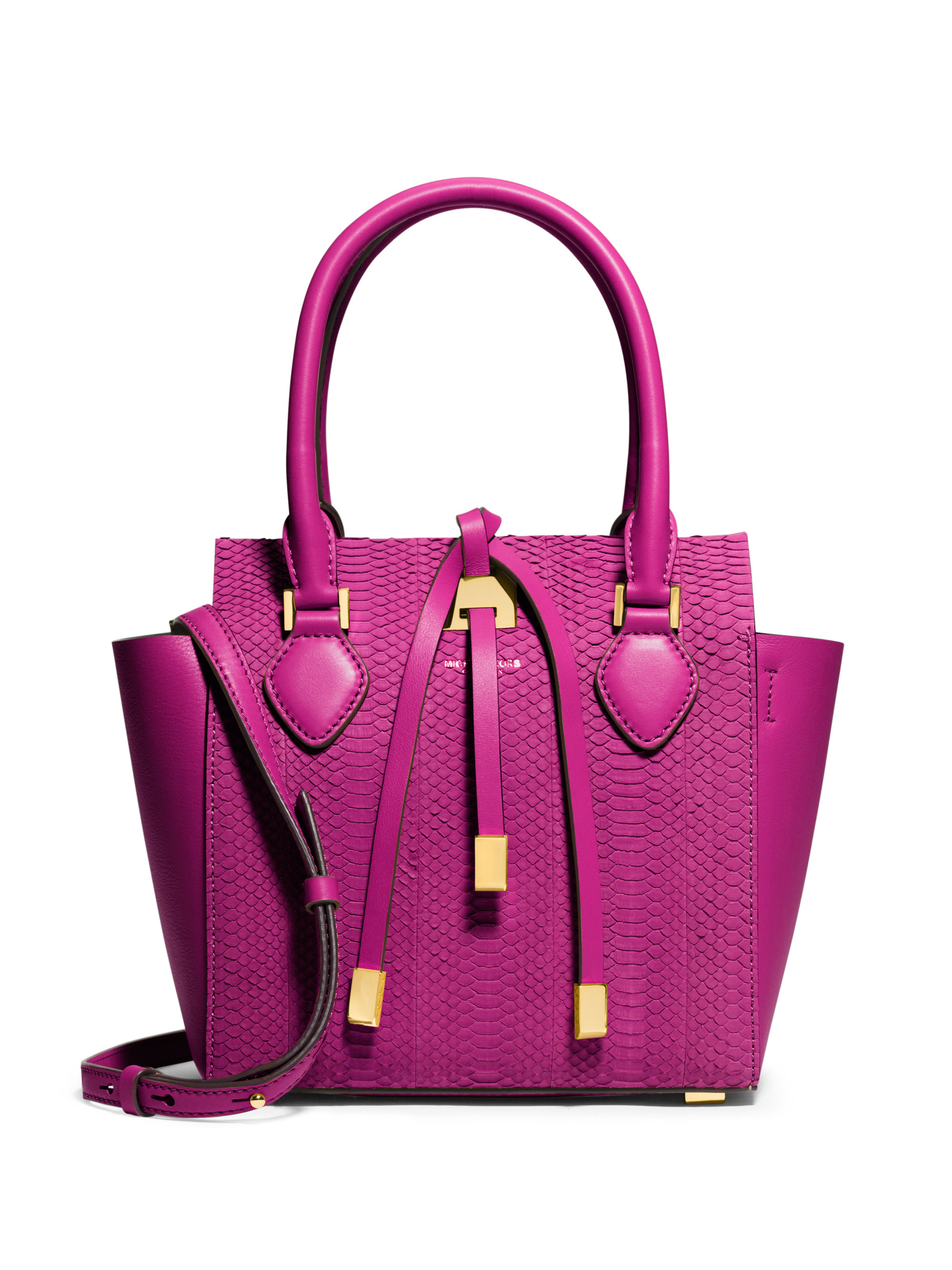 Lyst - Michael Kors Miranda Small Sueded Snakeskin & Leather Tote in Pink