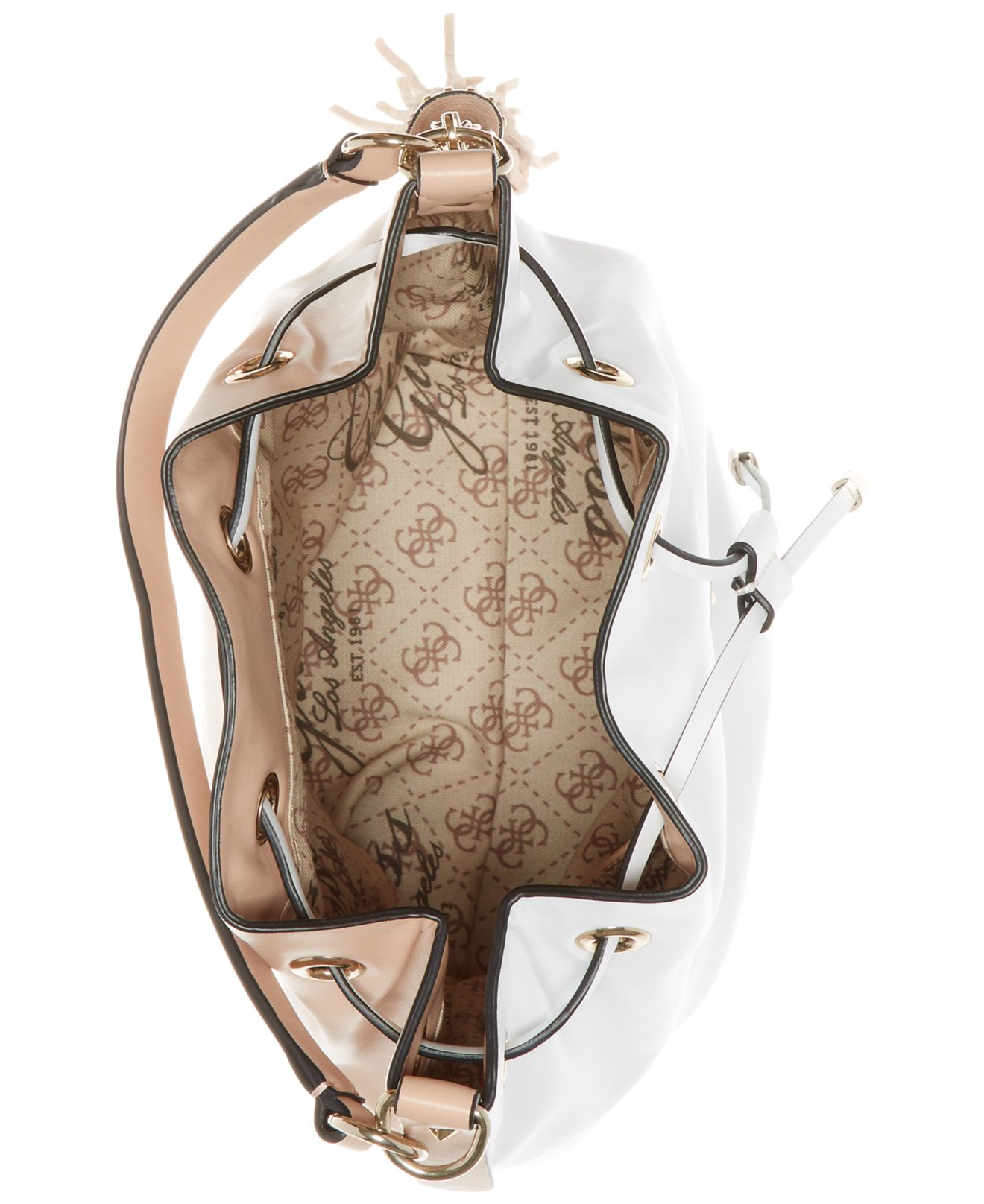 Guess Thompson Drawstring Bucket Bag in White Lyst