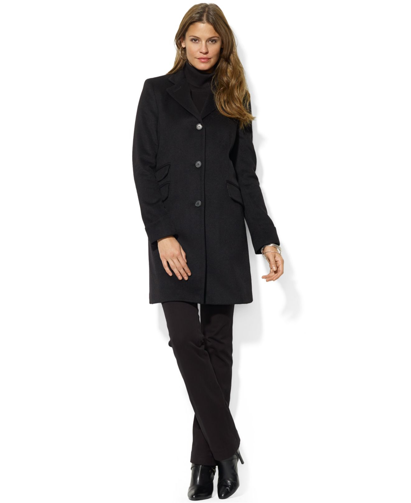 Lauren by Ralph Lauren Single-Breasted Wool-Blend Walker Coat in Black |  Lyst