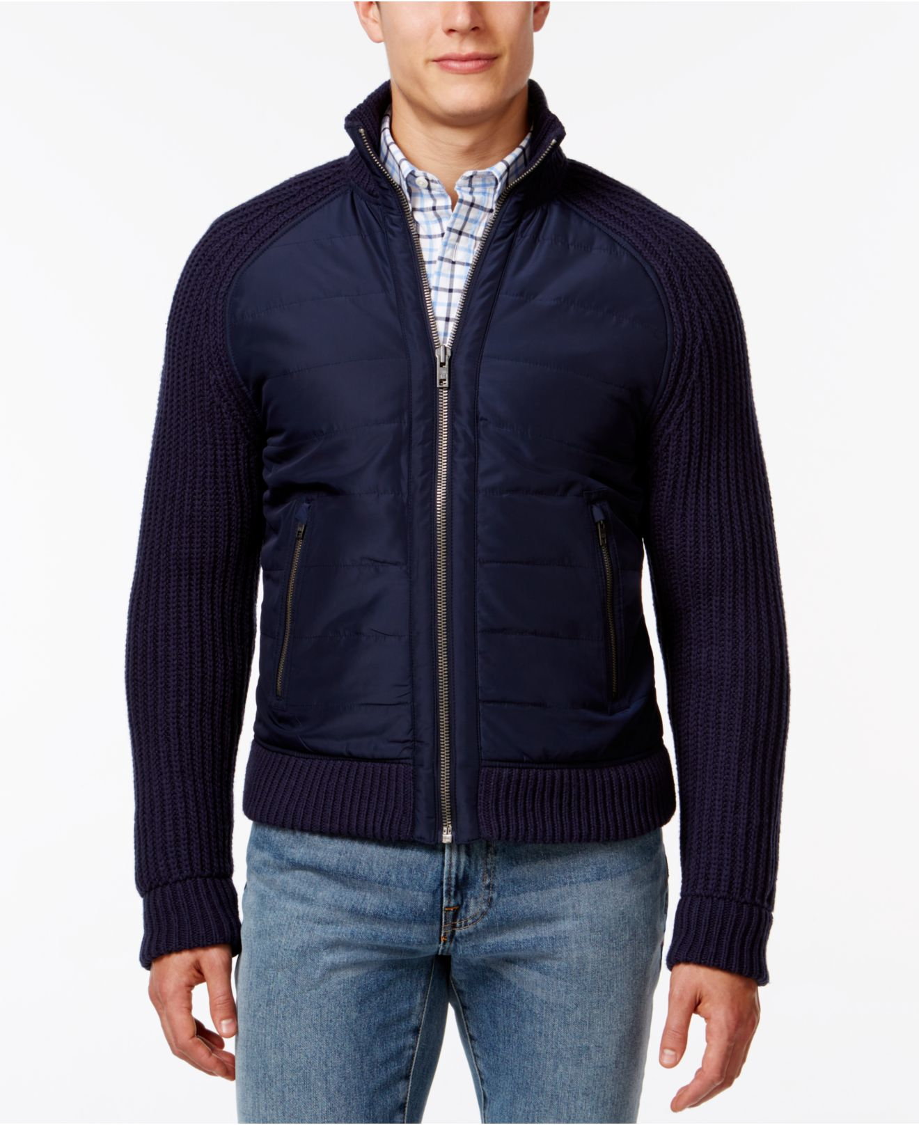 Download Lyst - Tommy Hilfiger Luke Mix-media Full-zip Mock-collar ...