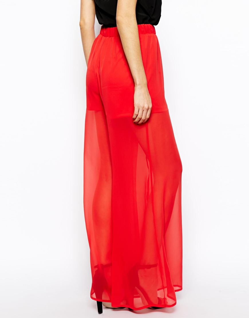 red sheer trousers
