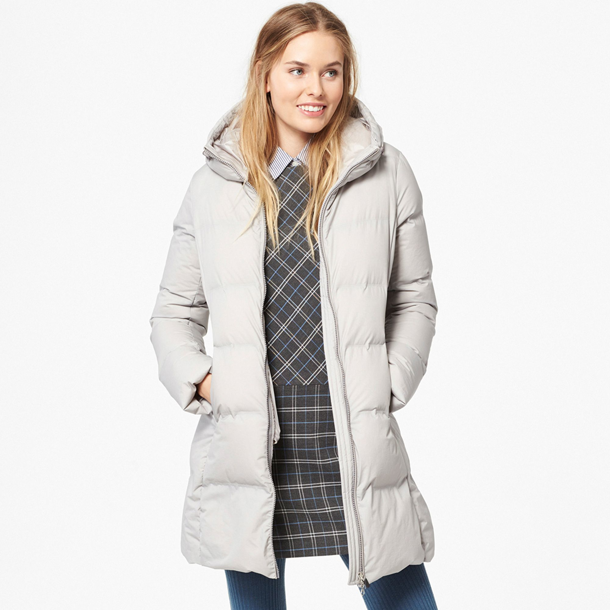 Uniqlo Women Seamless Down Half Coat in Gray | Lyst