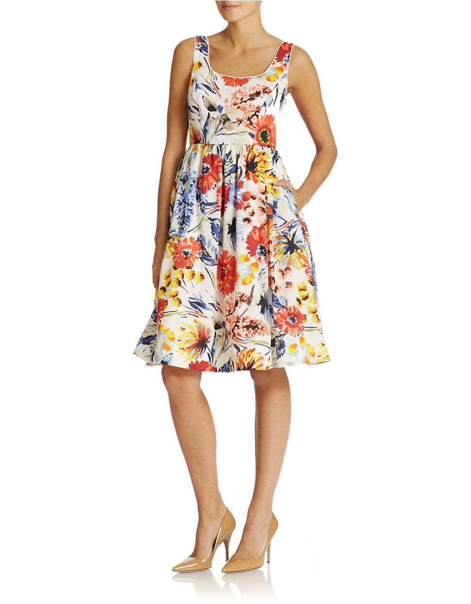 Donna morgan Floral Print A-line Dress in Red | Lyst