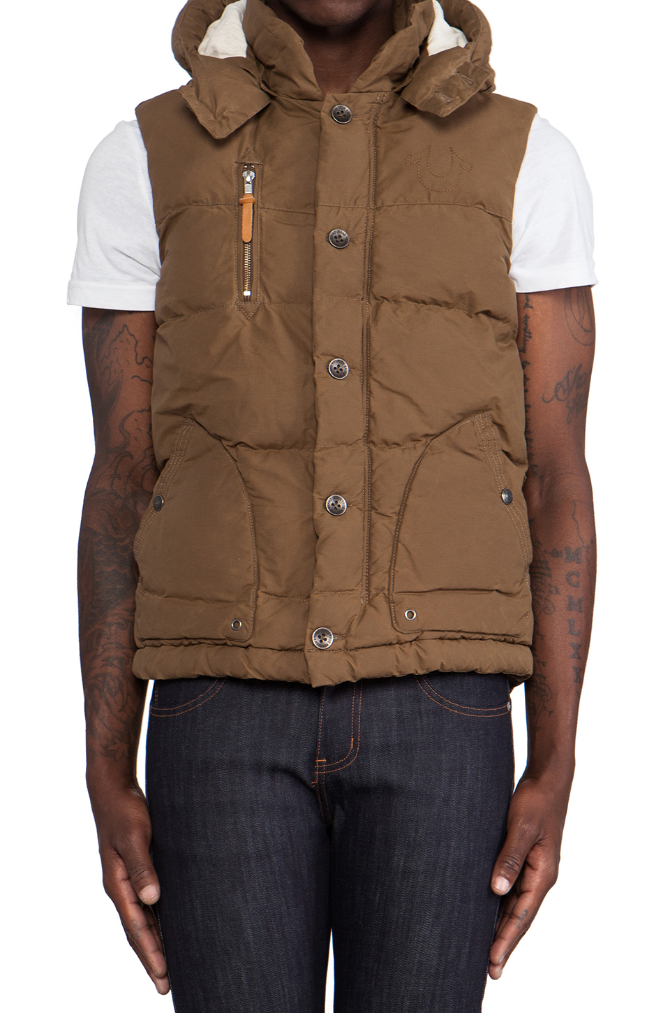 True Religion Waxed Canvas Puffer Vest in Chocolate in Dark Khaki (Brown)  for Men | Lyst