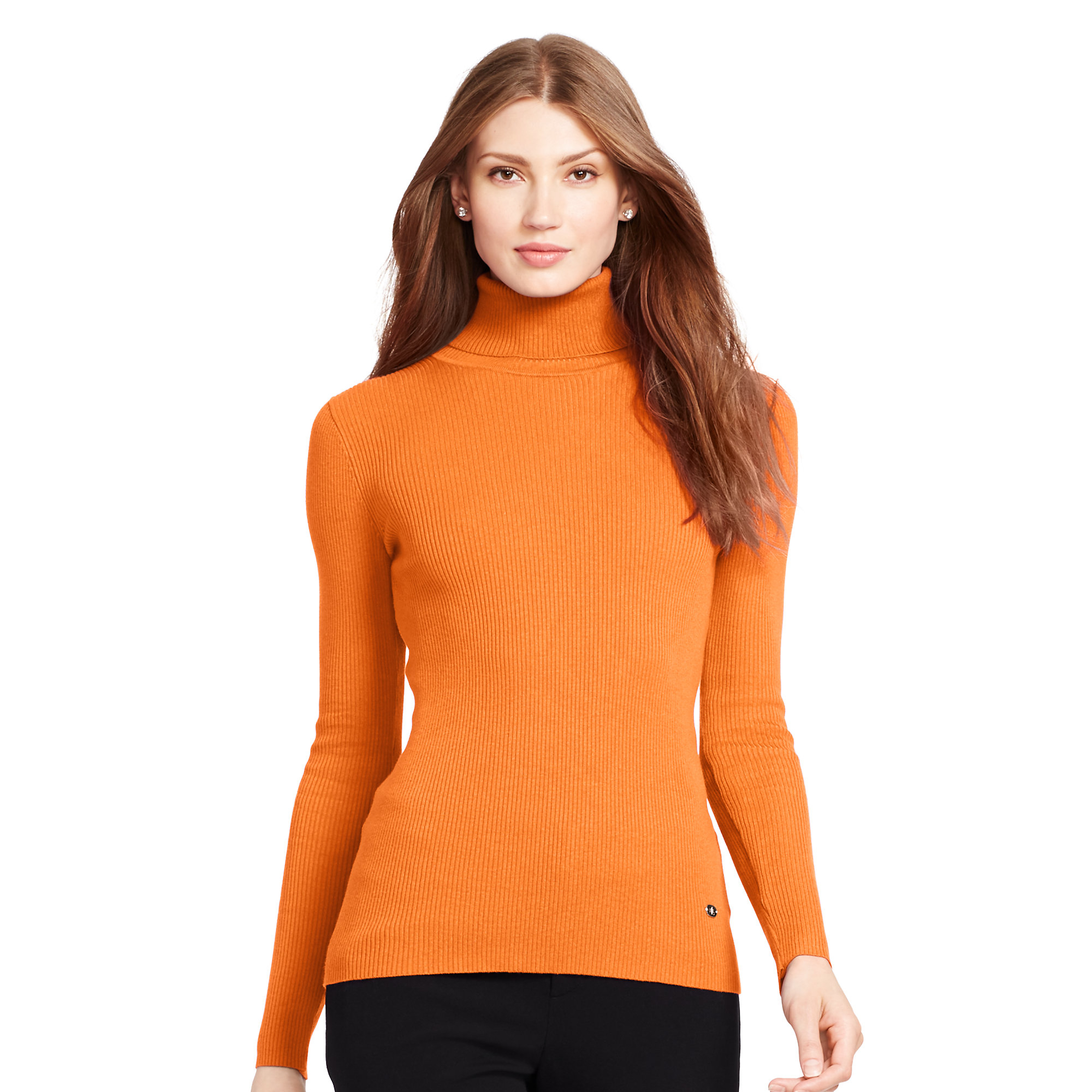 Ralph Lauren Cotton Ribbed Turtleneck Sweater in Orange - Lyst