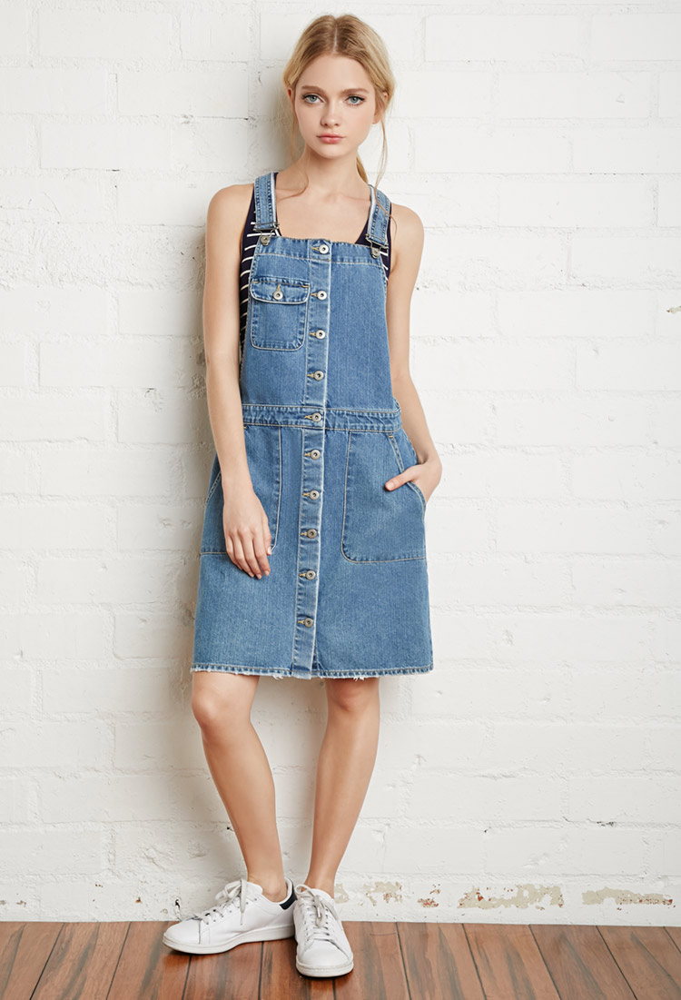 Forever 21 Buttoned Denim Overall Dress 