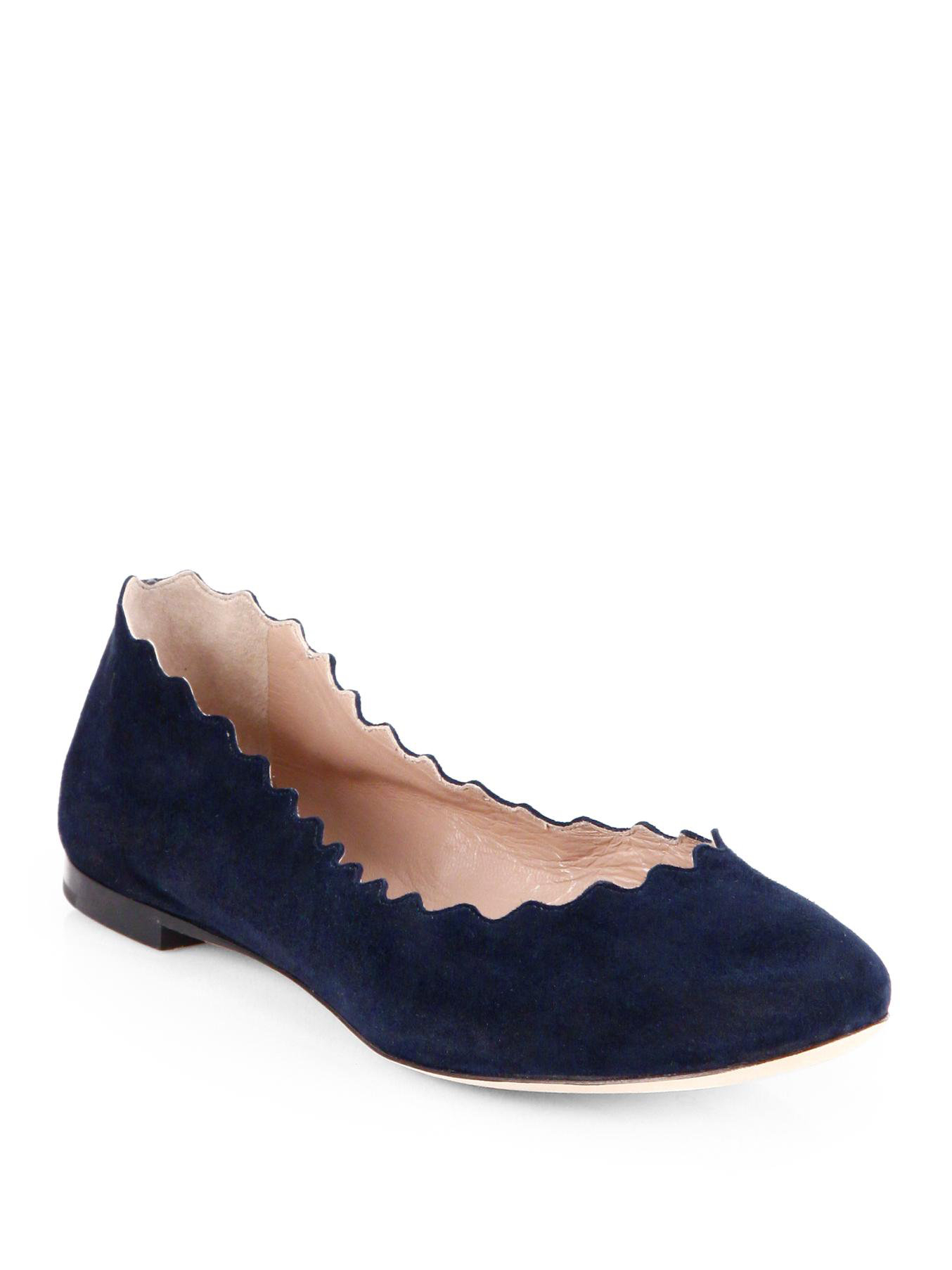 Chloé Suede Scalloped Ballet Flats in Blue | Lyst