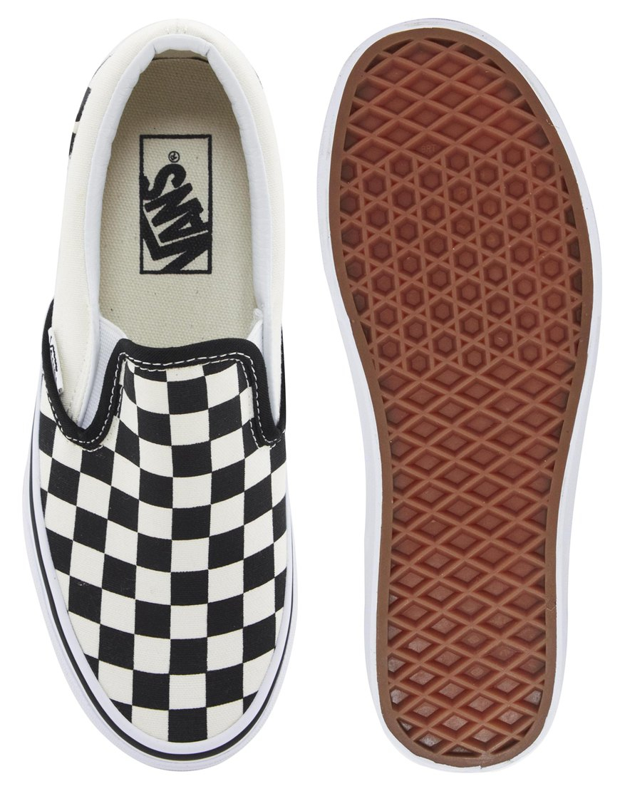 vans classic black and cream checkerboard slip-on trainers
