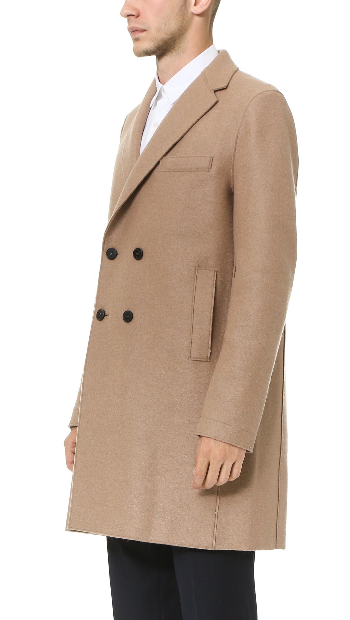 Harris Wharf London Double Breasted Boxy Pressed Wool Coat In Camel Natural For Men Lyst