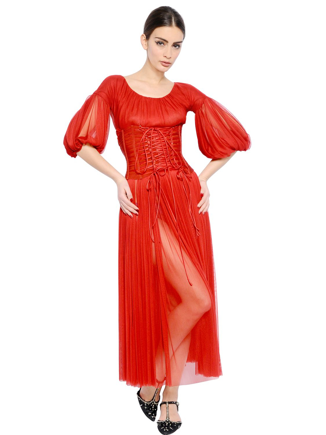 Lyst - Dolce & Gabbana Silk Tulle Bustier Dress in Red