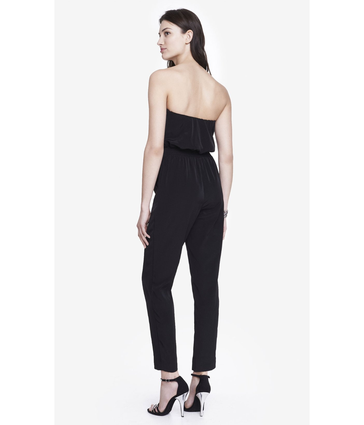 express strapless sweetheart neckline jumpsuit