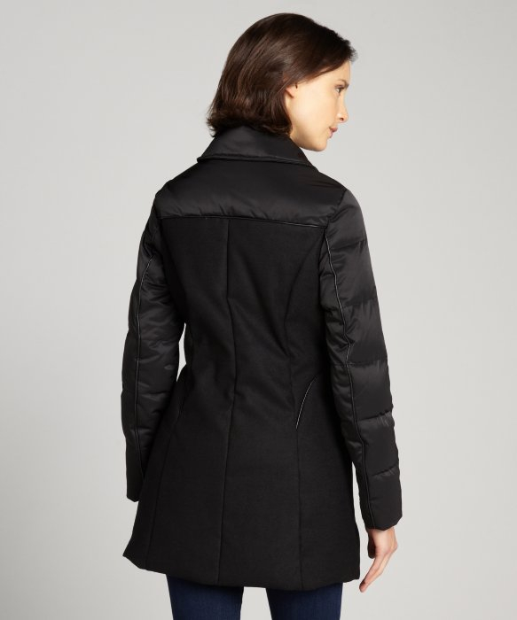 Lyst - French connection Black Mixed Media Down Puffer Coat With Faux ...