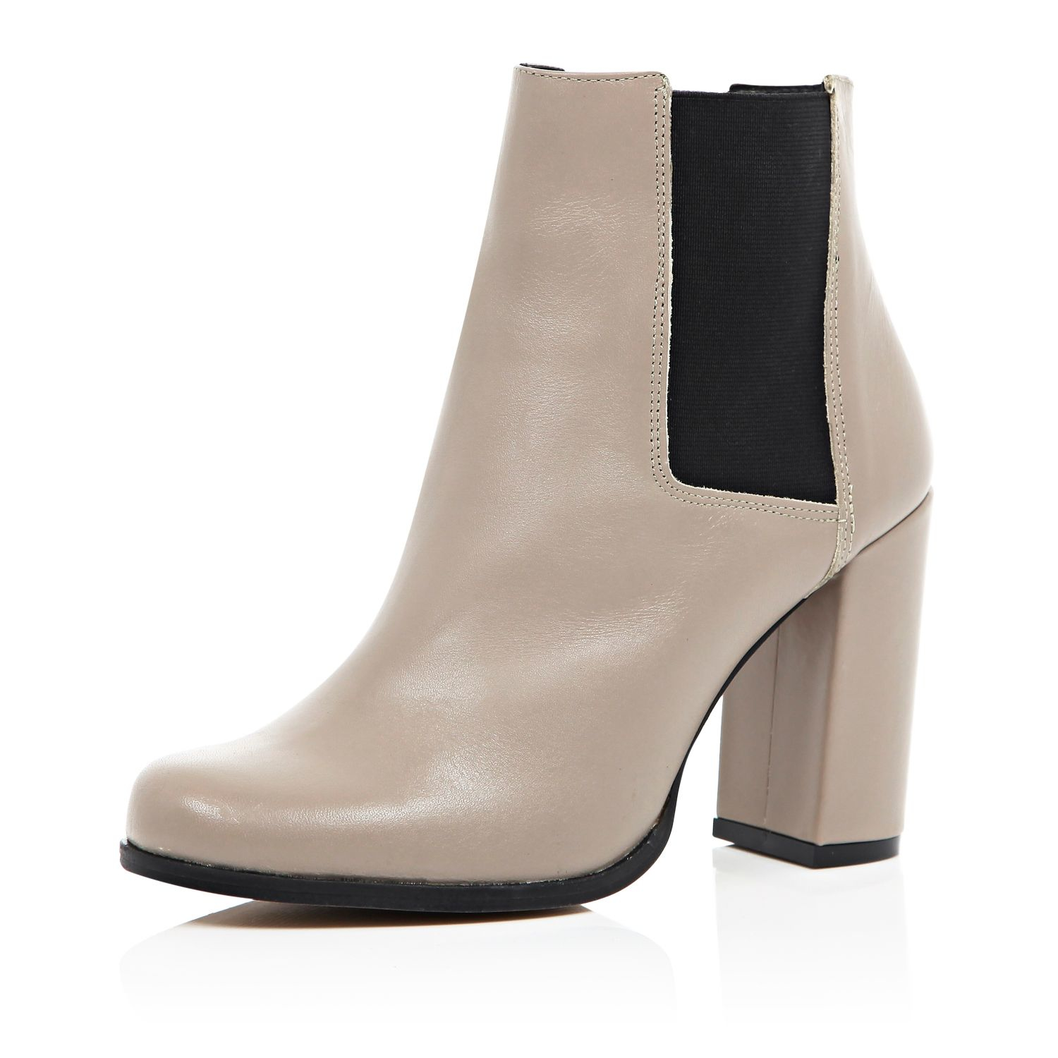 River island Beige Leather Heeled Ankle Boots in Beige (Cream) | Lyst