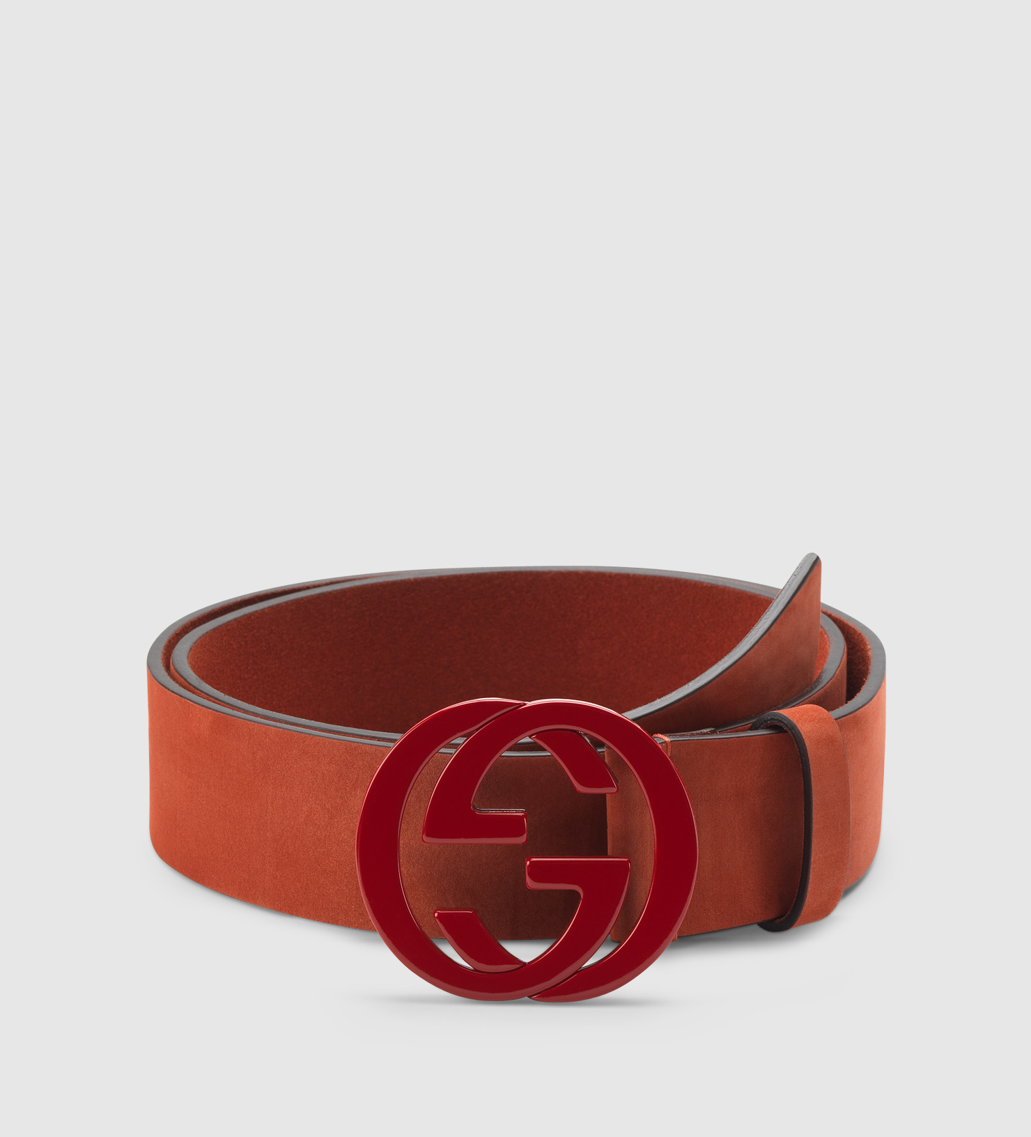 Gucci Red Suede Belt With Interlocking G Buckle for Men | Lyst