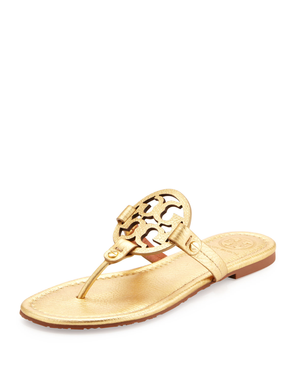 Tory burch Miller Metallic Logo Thong Sandal in Gold | Lyst