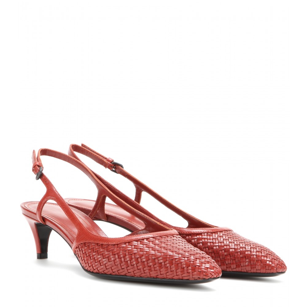 Bottega Veneta Woven Leather Kitten Heel Pumps In Red Lyst Bottega Veneta Woven Leather Kitten Heel Pumps In Red Lyst