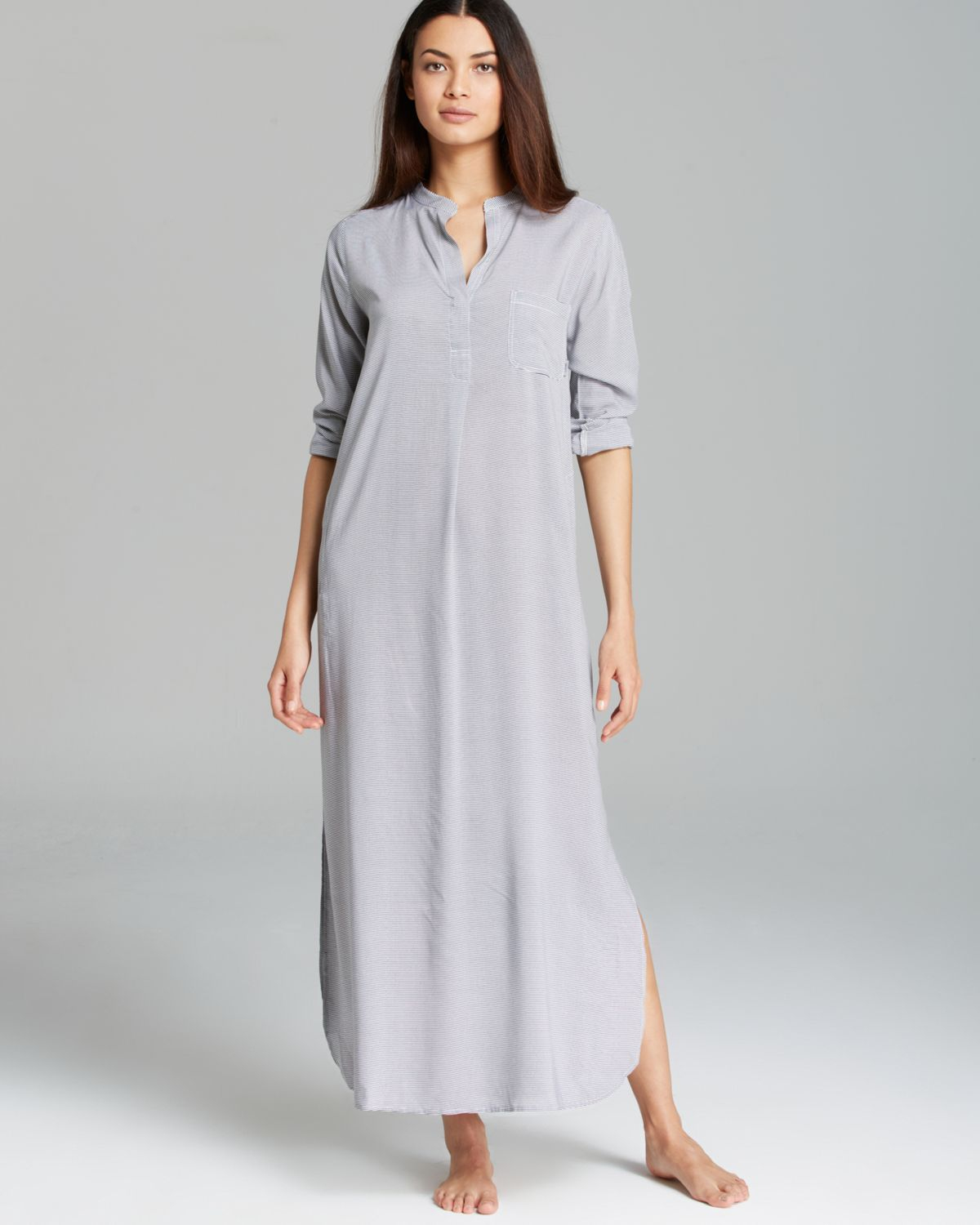 DKNY Caftan Long Striped in Gray - Lyst