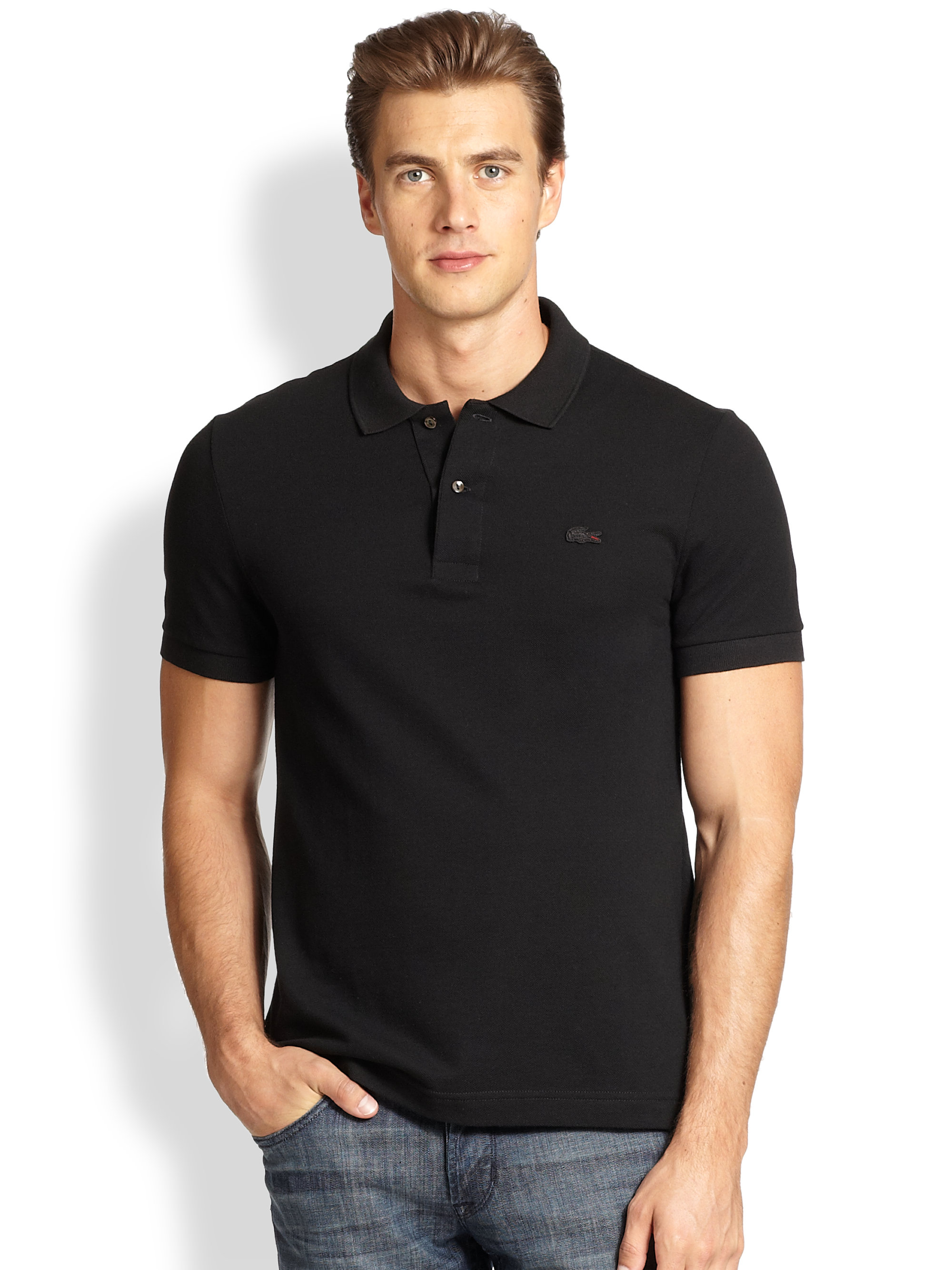 solo jogger opvoeder Lacoste Tonal Croc Polo in Black for Men | Lyst