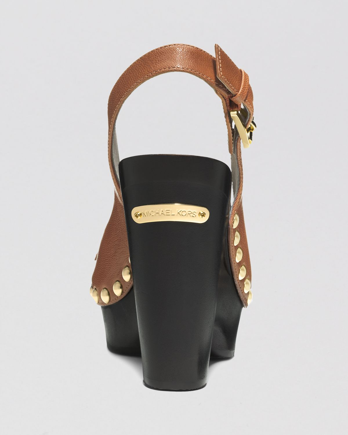 MICHAEL Michael Kors Open Toe Platform Slingback Wedge Sandals - Charm Logo  in Brown | Lyst