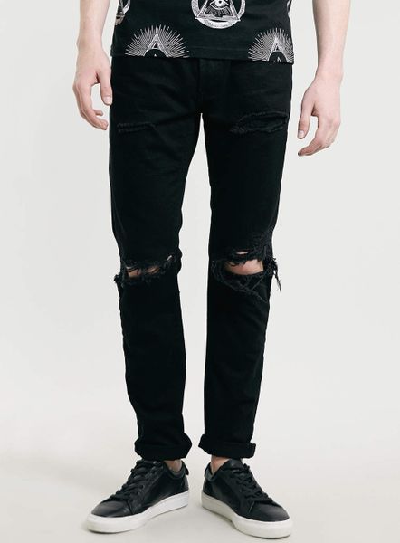 Topman Black Ripepd Skinny Jeans in Black for Men | Lyst