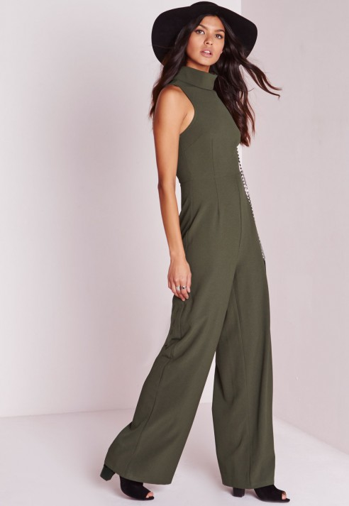 khaki wide leg jumpsuit