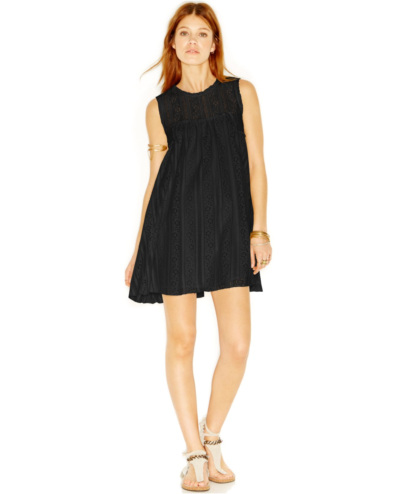 Free People Lace A-Line Shift Dress in Black | Lyst