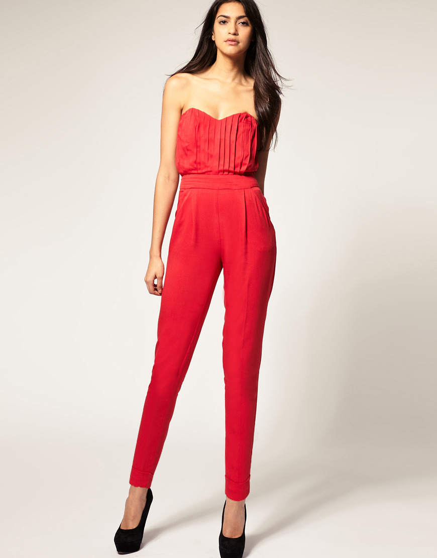 red pleated jumpsuit
