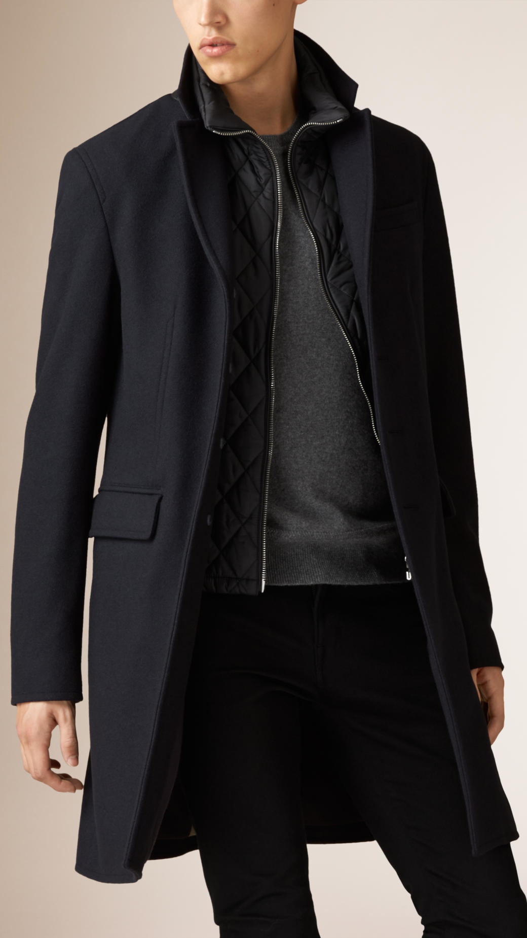 Burberry Wool Cashmere Melton Coat With Warmer in Navy (Blue) for Men | Lyst