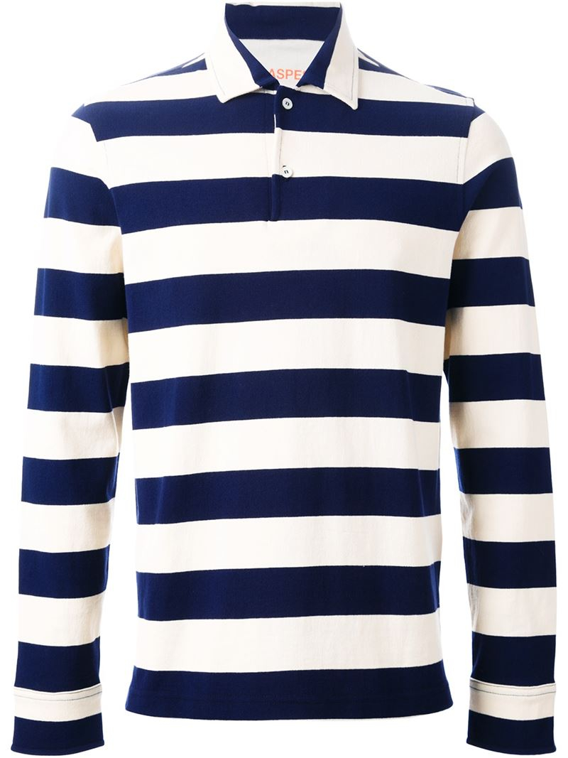 white and blue striped polo shirt