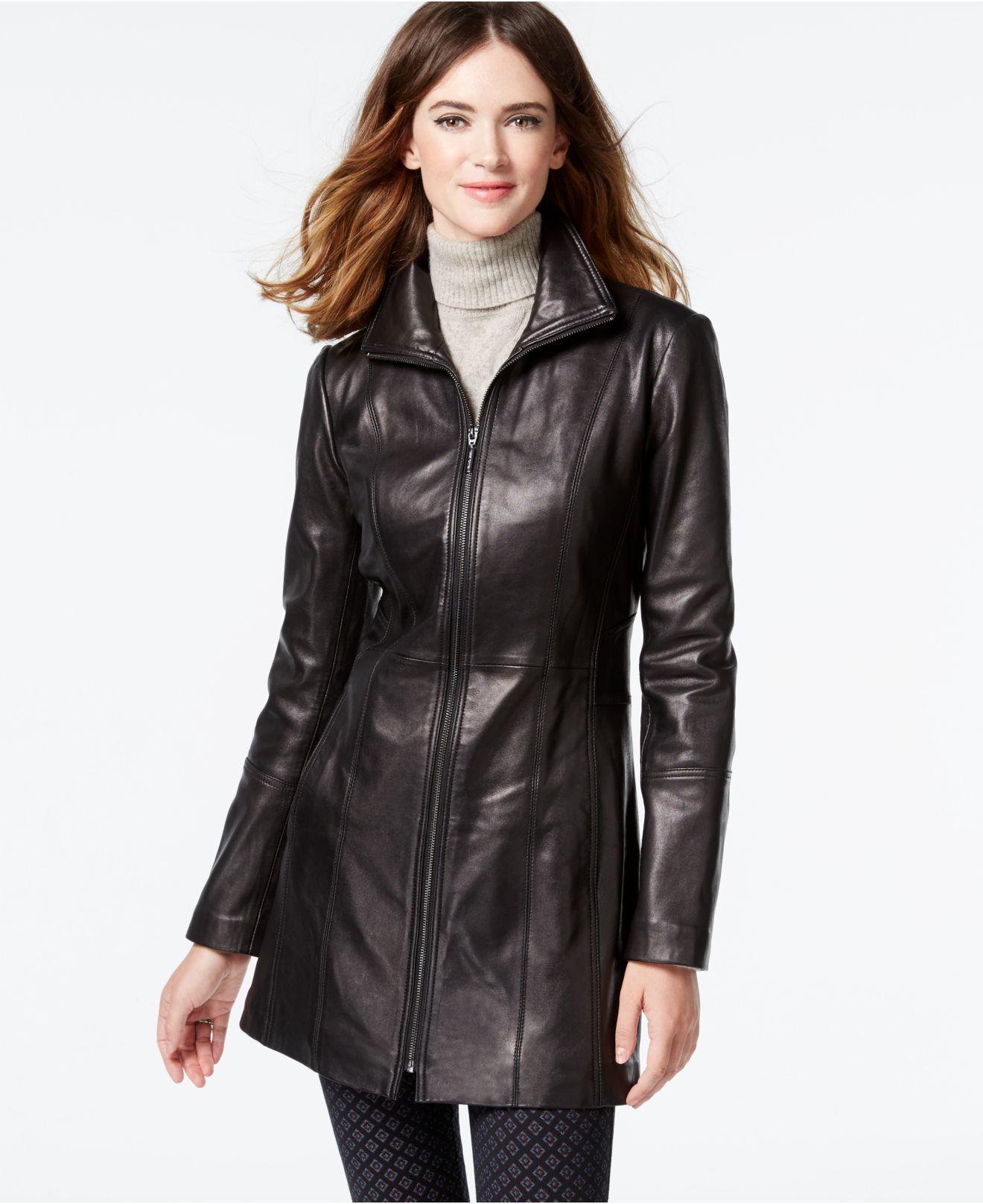 Anne Klein Leather Walker Coat in Black - Lyst