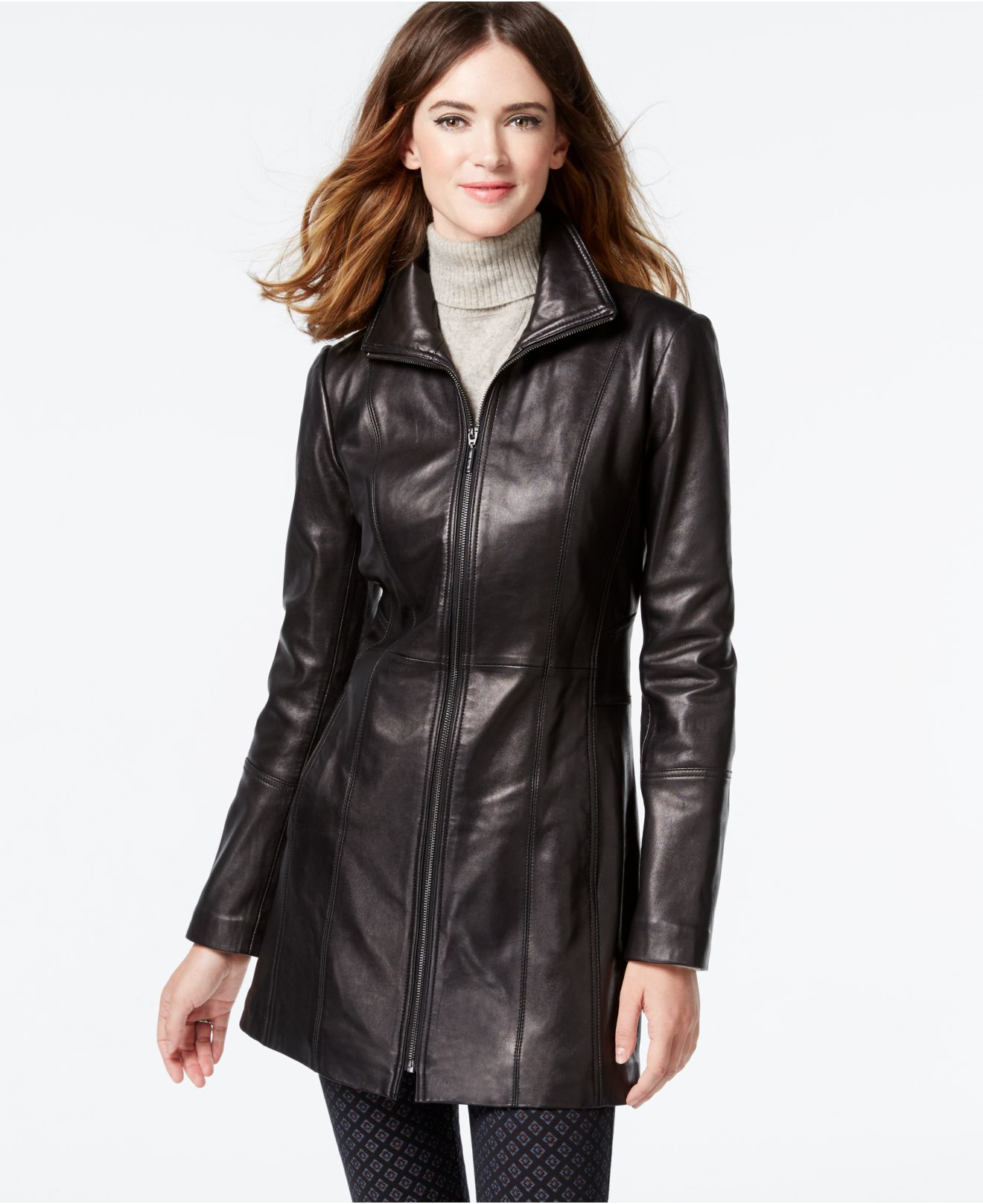 Womens black leather car coat Clearance