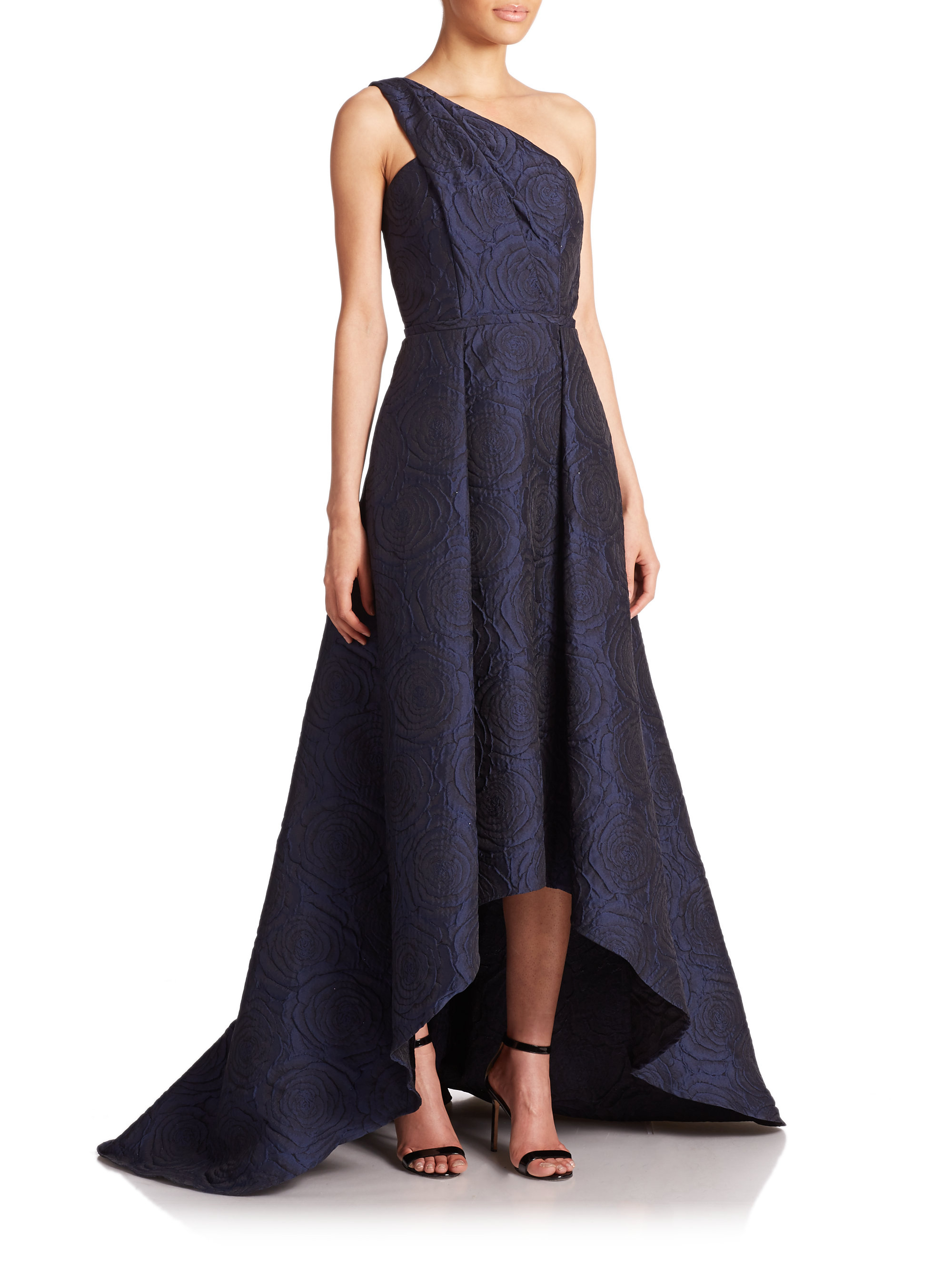 Pamella Roland One-shoulder Jacquard Gown in Navy (Blue) - Lyst