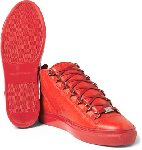 balenciaga red leather trainers