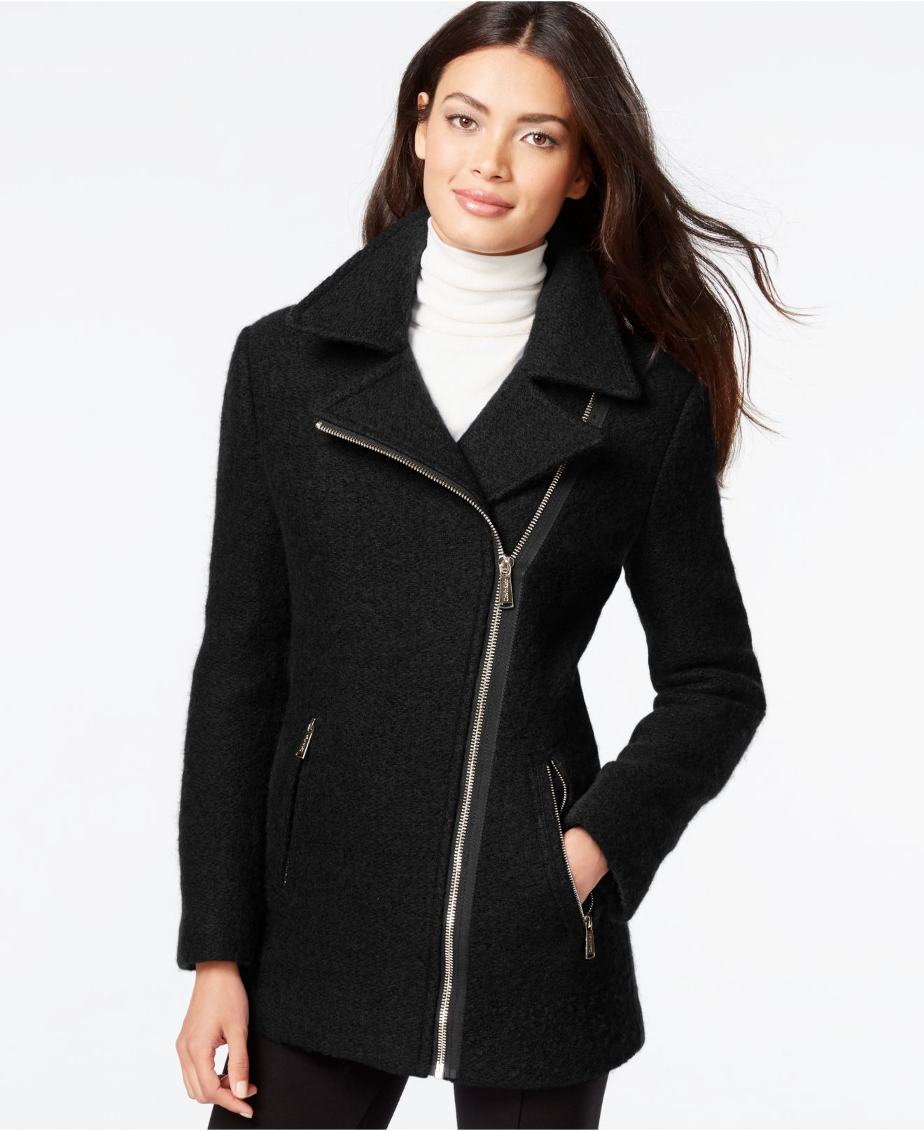 Verwaarlozing som gebouw Calvin Klein Asymmetrical-zip Wool Coat in Black | Lyst